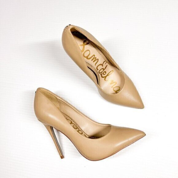 Sam Edelman Womens Pump Stiletto High Heels Solid Tan Leather Pointed Toe - Picture 1 of 14